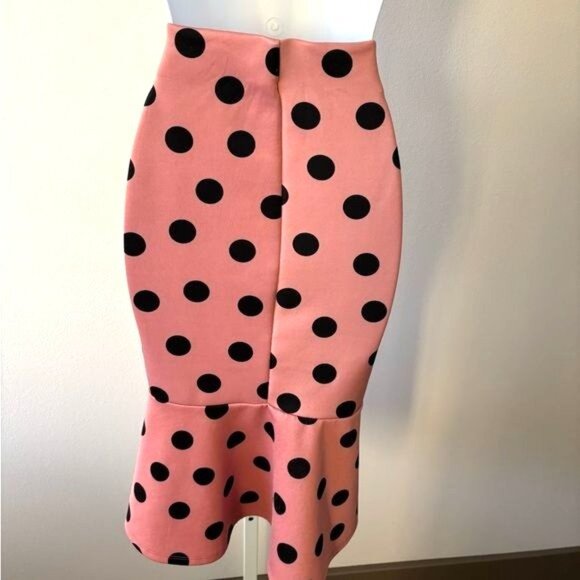 Haute Monde Skirt Large Retro Pink Polka Dot Peplum Soft Academia Parisian Chic - Picture 2 of 11